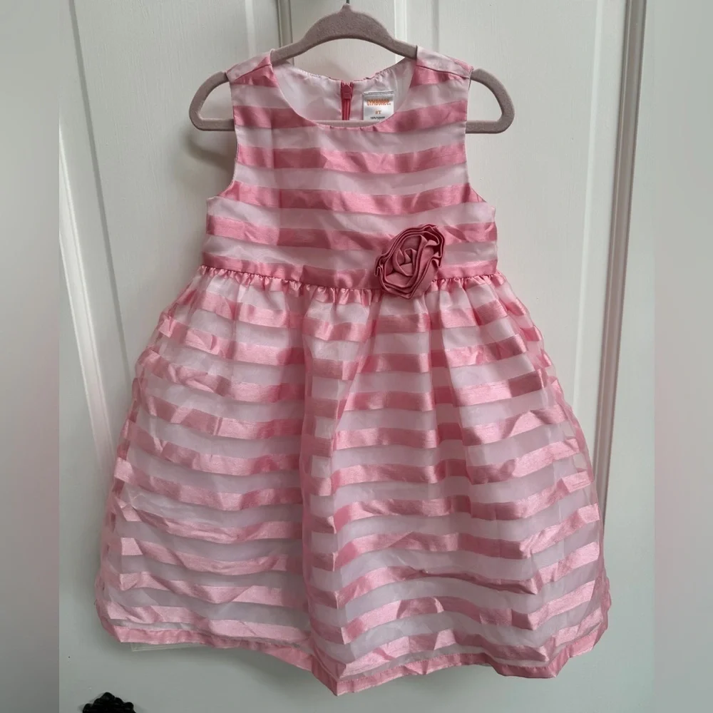 NWOT Gymboree 2T Girls Pink Stripe Formal Short Sleeve Party Dress
